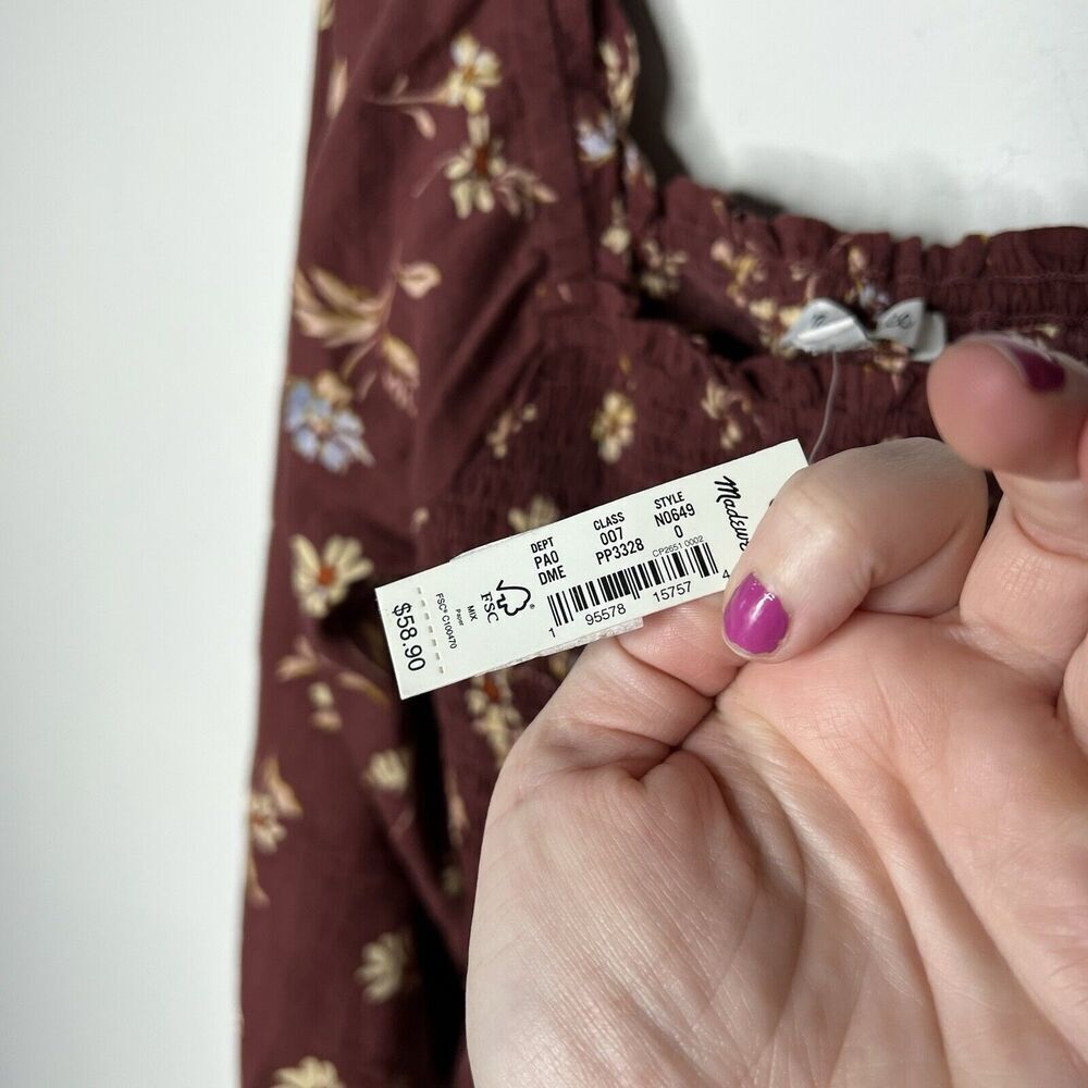 Madwell Top Womens Size 0 Smocked Floral Boho‎ Festival Crop Shirt - Picture 7 of 13